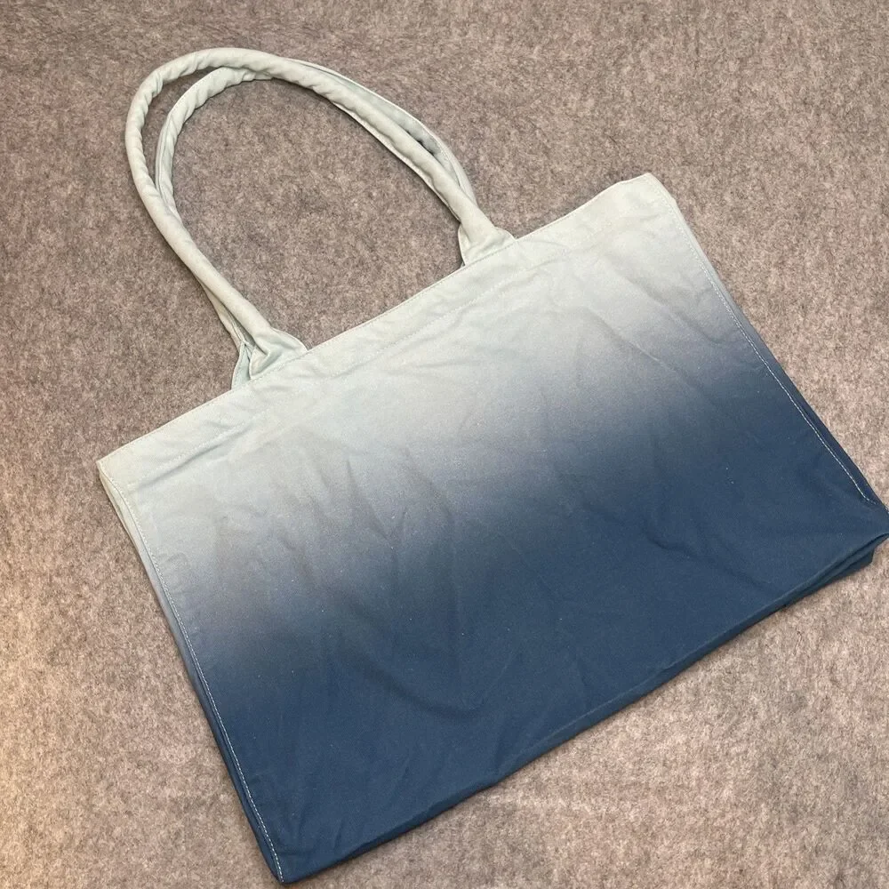 ATHLETA Tote Bag Gym Blue Ombre Large Canvas Shopping Bag 19x13x7 Travel NWT